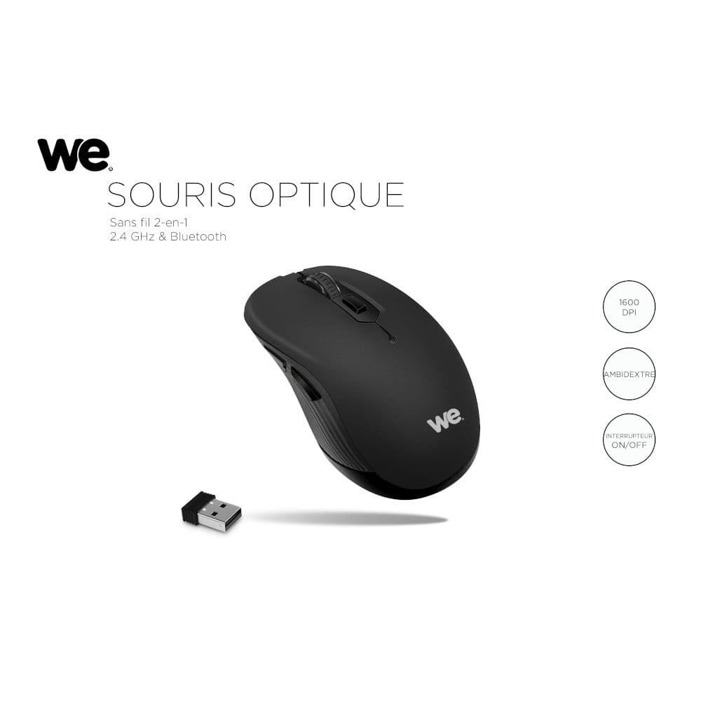 Souris 2-en-1 2.4GHz + Bluetooth 4.0 1600 DPI Noir