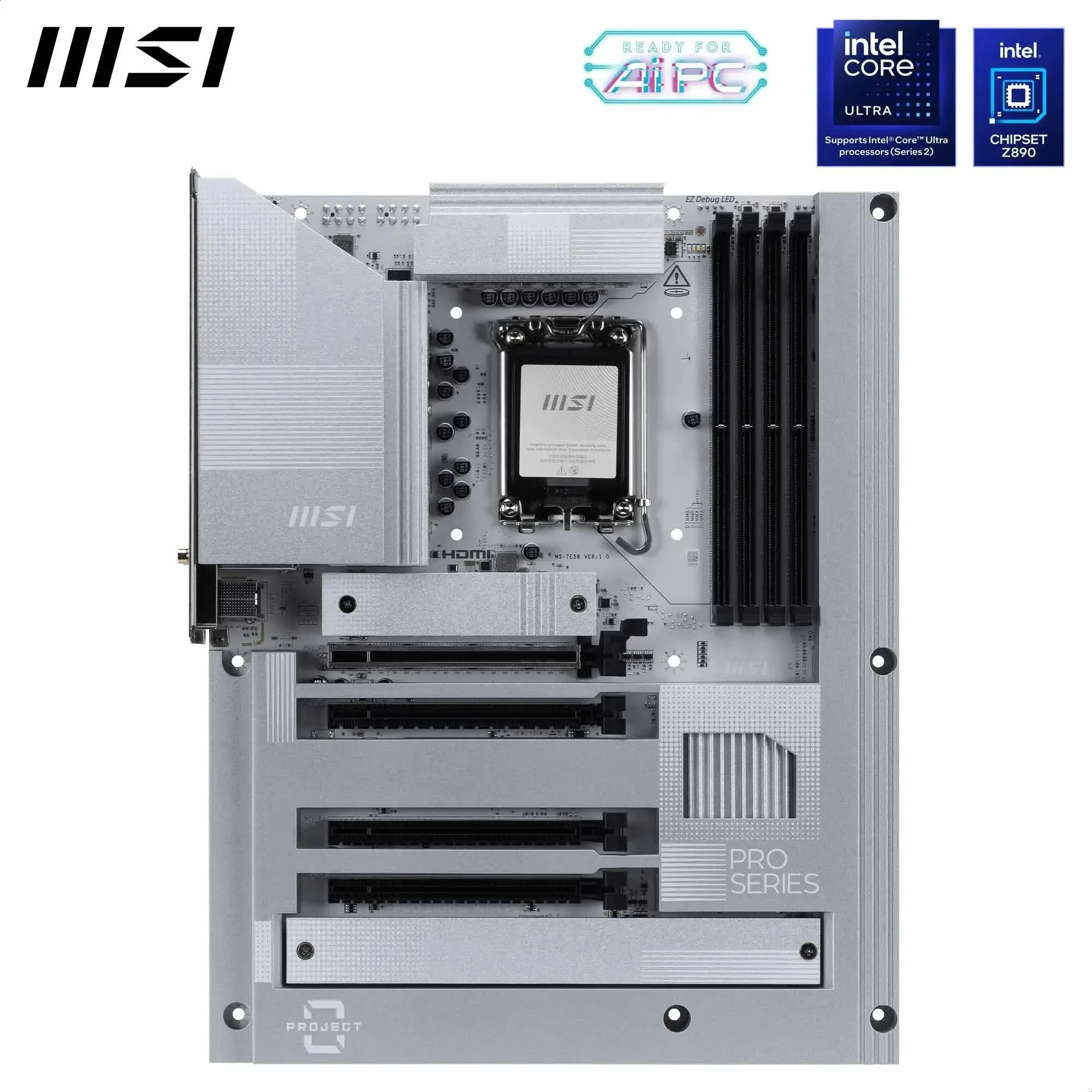 MSI Pro Z890-S WiFi PZ Carte mère, ATX à connecteurs arrière - pour processeurs Intel Core Ultra (série 2), LGA 1851 - DDR5 Memory Boost (8600 Plus MT-s OC), PCIe 5.0 x16, M.2 Gen5, Wi-FI 7, 2.5G LAN