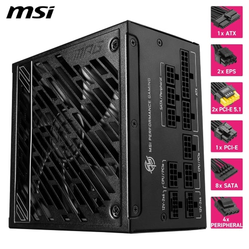 Alimentation MSI 1250W MPG A1250GS Certifié 80 Plus Gold, ATX 3.1, (copie)