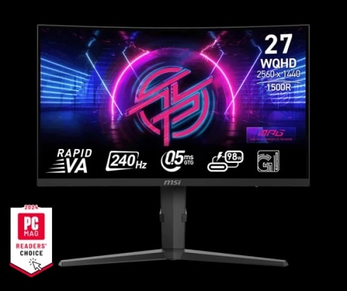 MSI MPG 275CQRXF écran Gaming incurvé WQHD de 27 Pouces - 1500R, Dalle Rapid VA 2560 x 1440, 240 Hz / 0,5 ms (GtG)