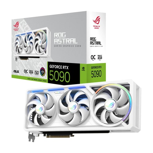 ASUS ROG Astral GeForce RTX 5090 Carte Graphique à Quatre Ventilateurs GDDR7 White OC Edition Gaming (NVIDIA DLSS 4, 3,8 emplacements, PCIe 5.0, 3 x DP 2.1b, 2 x HDMI 2.1b, Blanc, ROG-ASTRAL-RTX5090