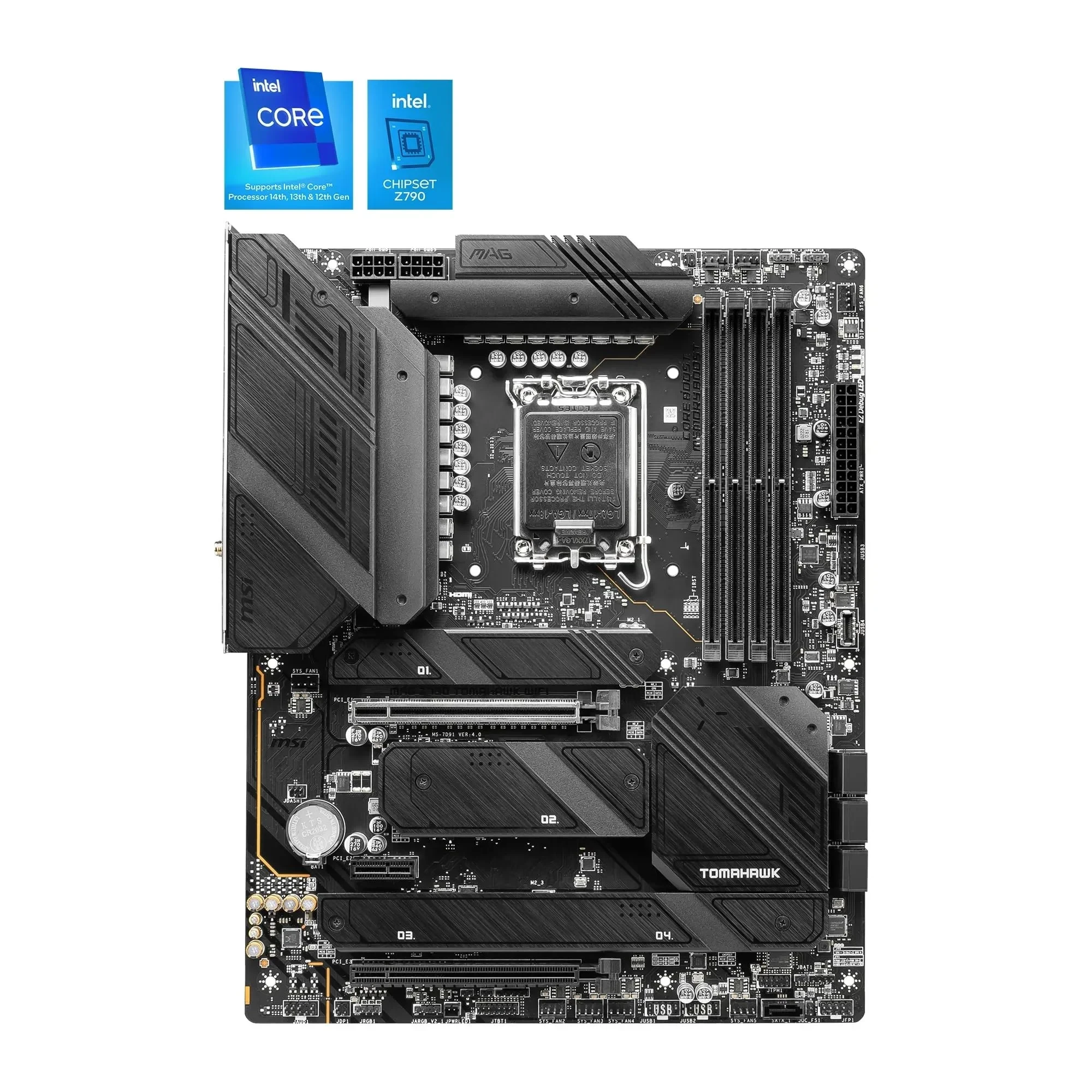 MSI MAG Z790 Tomahawk WiFi Carte-mère, ATX – pour processeurs Intel Core de 14e, 13e et 12e gén., LGA 1700-90A SPS VRM, DDR5 7200+MHz/OC, PCIe 5.0 & 4.0 x16, 4 x M.2 Gen4, Wi-FI 6E