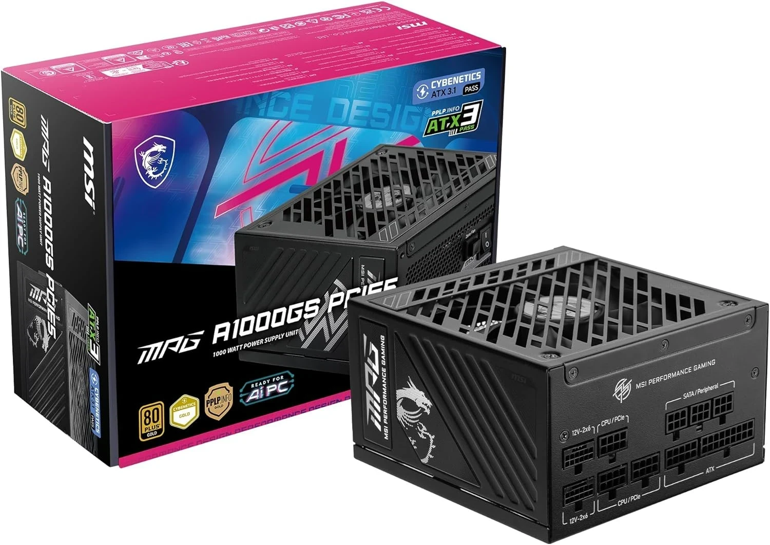 Alimentation MSI 1000W MPG A1000GS Certifié 80 Plus Gold, ATX 3.1,