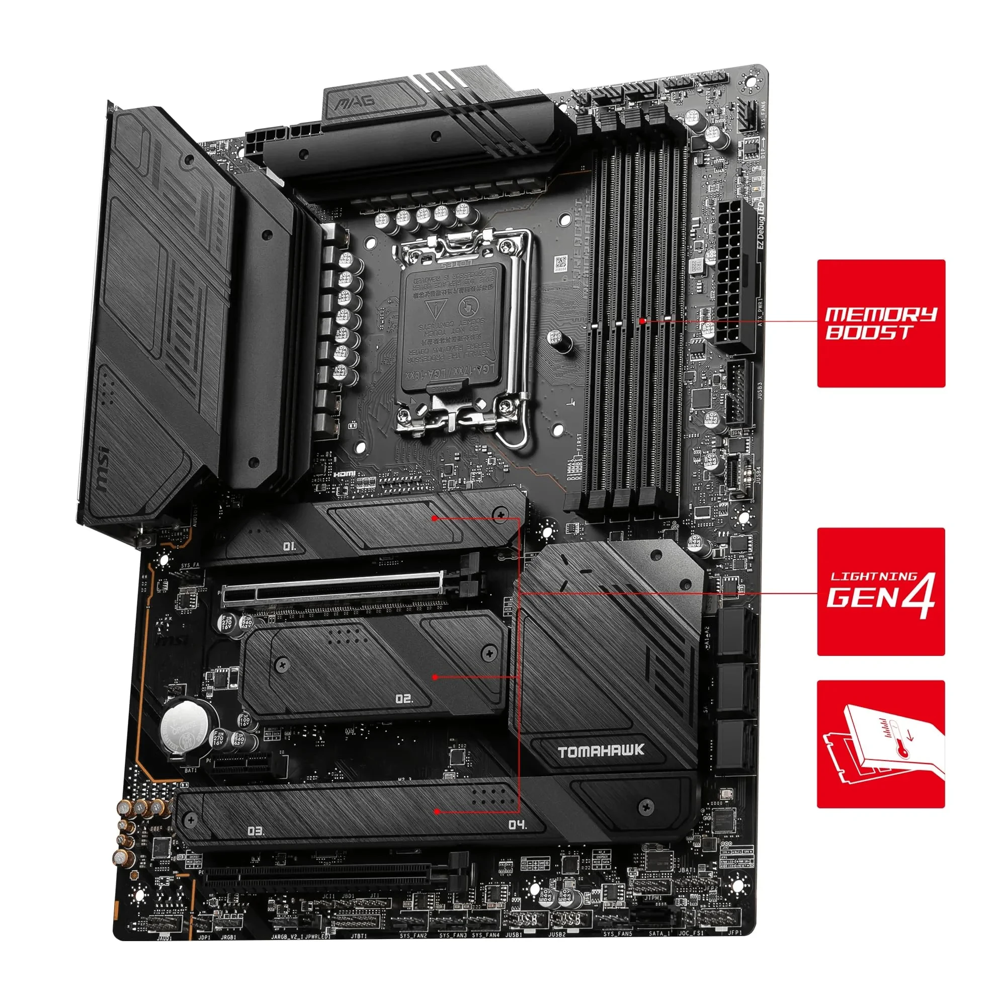 MSI MAG Z790 Tomahawk WiFi Carte-mère, ATX – pour processeurs Intel Core de 14e, 13e et 12e gén., LGA 1700-90A SPS VRM, DDR5 7200+MHz/OC, PCIe 5.0 & 4.0 x16, 4 x M.2 Gen4, Wi-FI 6E