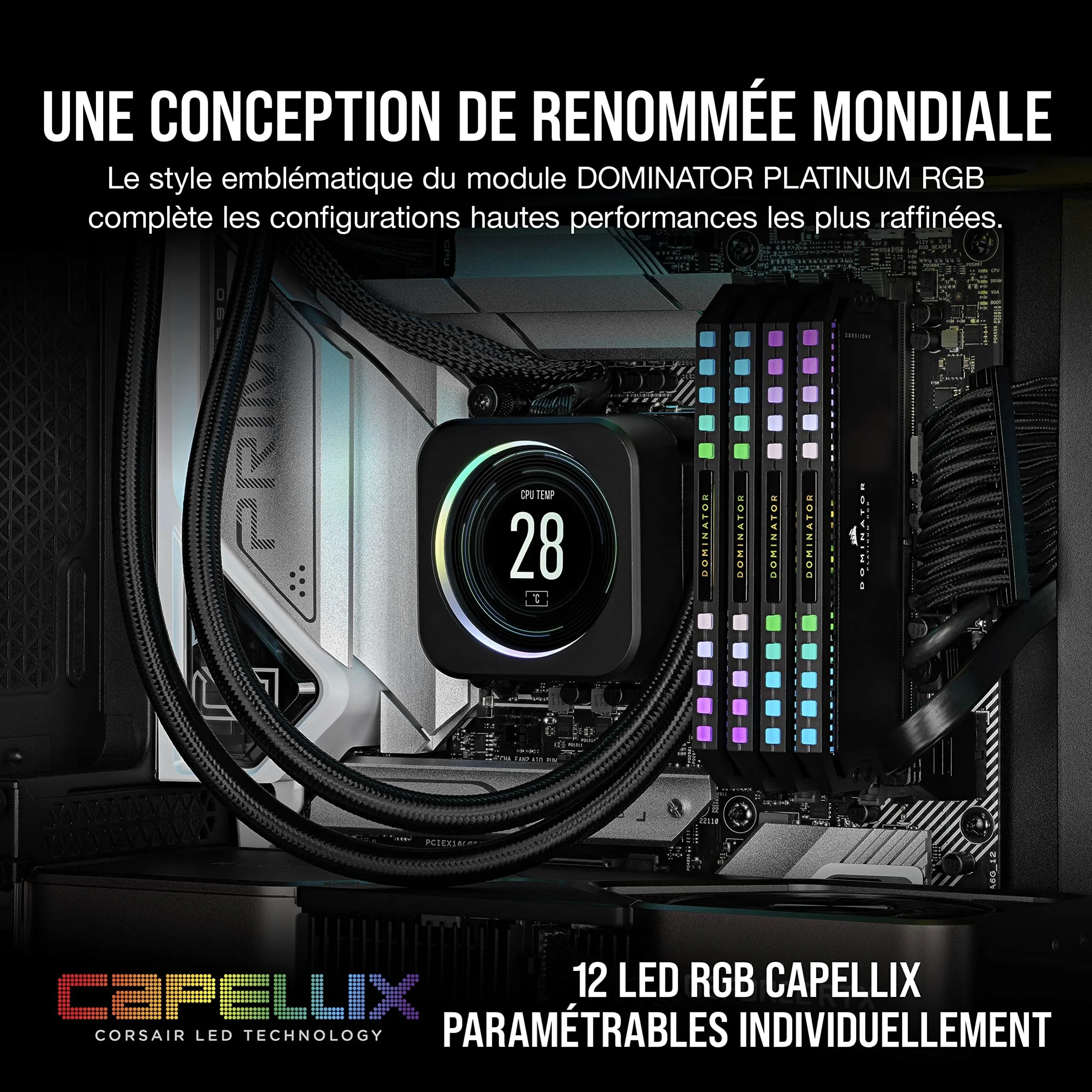 CORSAIR Dominator Platinum RGB DDR5 RAM 32Go (2x16Go) 5600MHz CL36 Intel XMP Compatible iCUE Mémoire d'Ordinateur - Noir (CMT32GX5M2X5600C36)