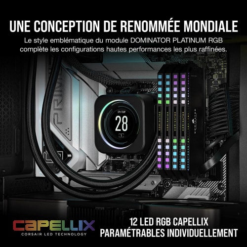 CORSAIR Dominator Platinum RGB DDR5 RAM 32Go (2x16Go) 5600MHz CL36 Intel XMP Compatible iCUE Mémoire d'Ordinateur - Noir (CMT32GX5M2X5600C36)