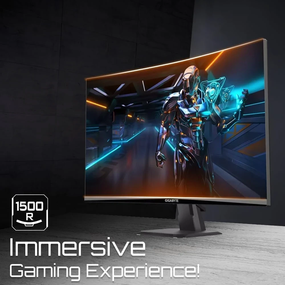  GIGABYTE GS27QC 27" Moniteur de jeu incurvé QHD - 2560 x 1440 (QHD), 165Hz, 1ms, 250 cd/m², FreeSync Premium, prêt pour HDR, HDMI 2.0, DisplayPort 1.4