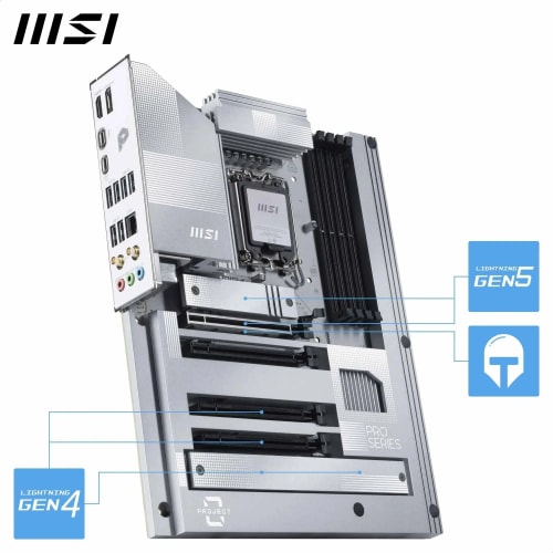 MSI Pro Z890-S WiFi PZ Carte mère, ATX à connecteurs arrière - pour processeurs Intel Core Ultra (série 2), LGA 1851 - DDR5 Memory Boost (8600 Plus MT-s OC), PCIe 5.0 x16, M.2 Gen5, Wi-FI 7, 2.5G LAN