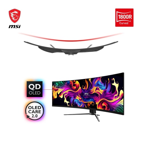 MSI MPG 491CQP QD-OLED Ecran Gaming incurvé 49'' DQHD - 1800R, Dalle Quantum Dot OLED 5120 x 1440, 144 Hz / 0.03 ms, 99% DCI-P3, ΔE≤2, DisplayHDR True Black 400, KVM - DP 1.4a, HDMI 2.1, USB Type-C