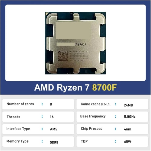 Processeur AMD Ryzen 7 8700F 8 cœurs 16 Threads 5,0 GHz Tray sans ventilateur