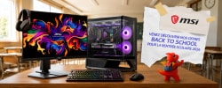 Boîtier d’ordinateur MSI illuminé de couleurs vives, posé dans un paysage volcanique en fusion, avec texte promotionnel « Inferno 2 ».