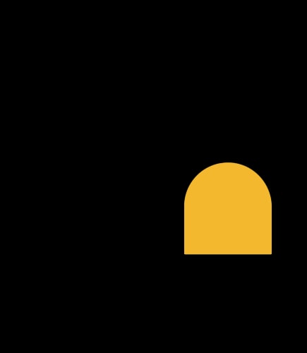 Une icône minimaliste représentant une forme en arche ou un tunnel de couleur jaune sur un fond noir.