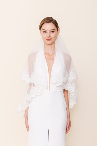 VOILE MARIAGE COURT DENTELLE 02