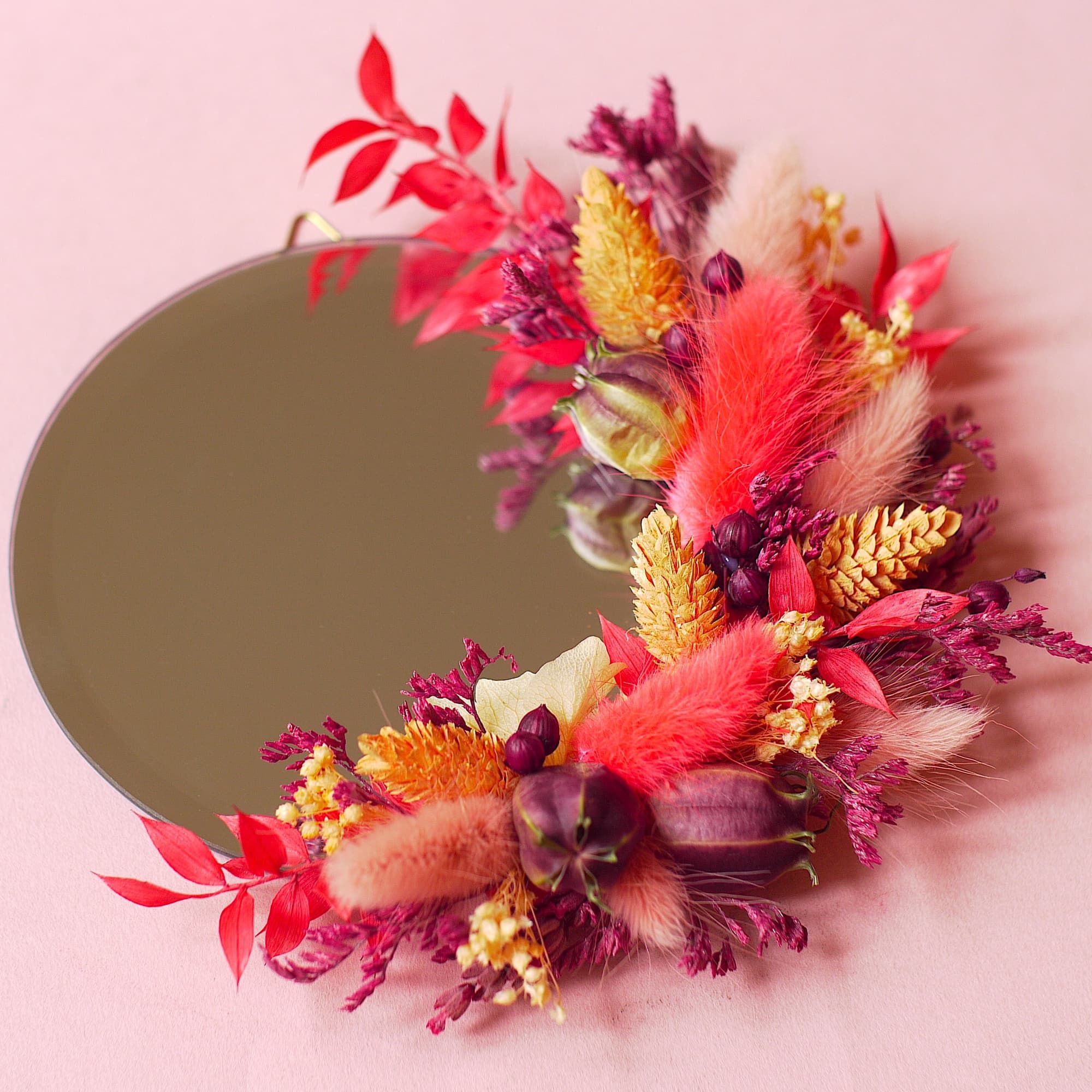 Miroir fleuri "Coeur Grenadine"