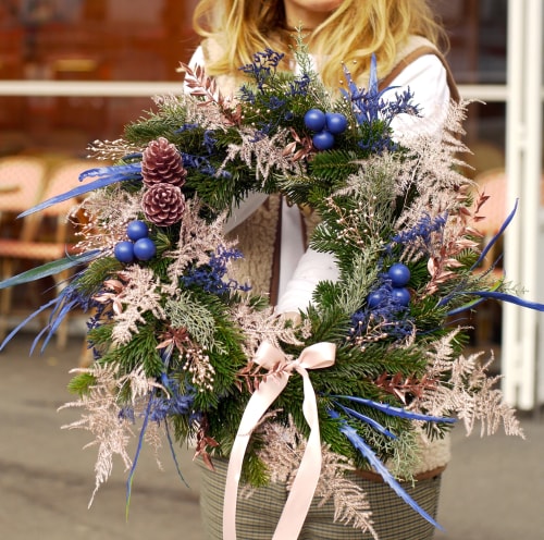 Portage couronne de l'Avent Dyson sapin fleurs séchées
