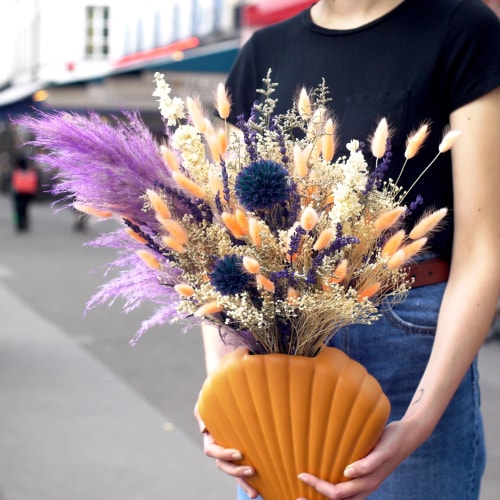 bouquet de fleurs séchées vase coquillage