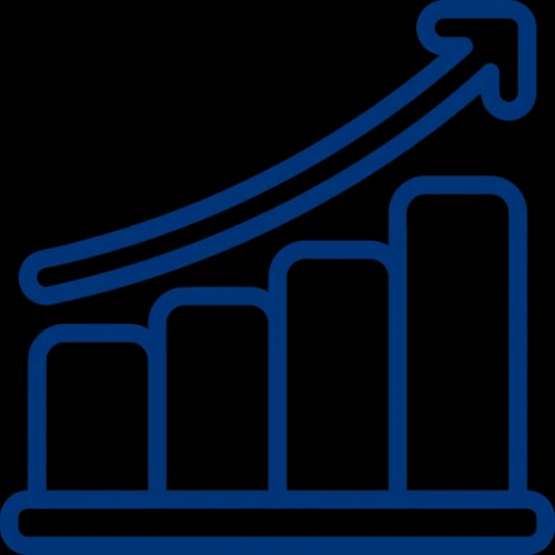 Icône d'un graphique à barres avec une flèche ascendante, représentant la croissance ou une augmentation des données.