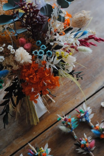 Bouquet en fleurs stabilisées hortensia orange - coloré - mariage 2025