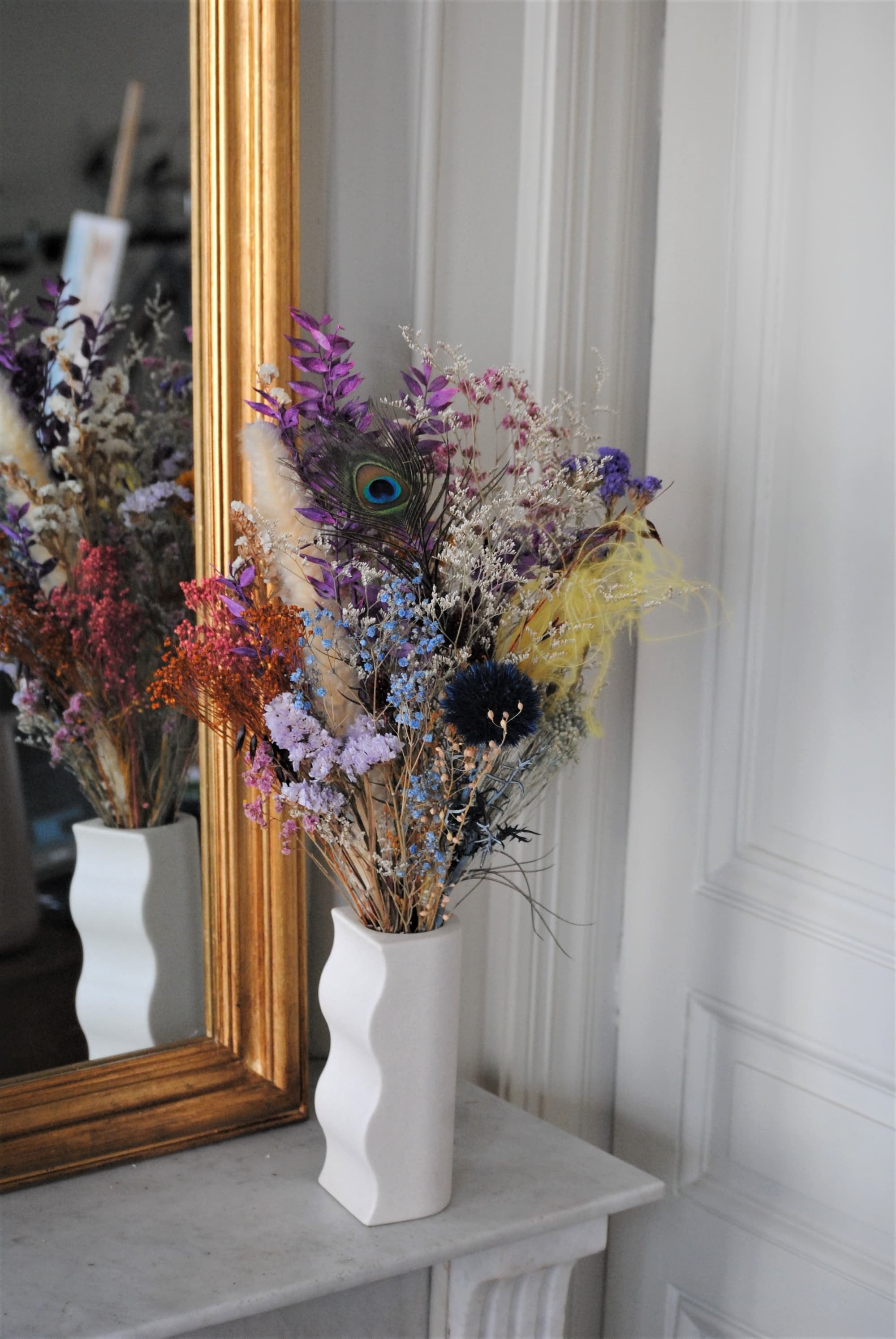 Vase ondulé en grès beige - L