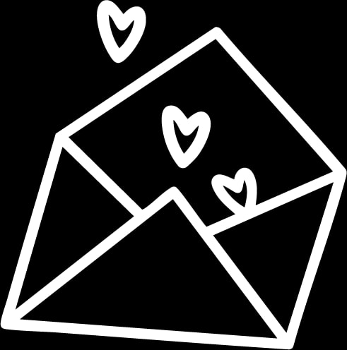 Icône d'une enveloppe avec des cœurs, symbolisant un message d'amour.