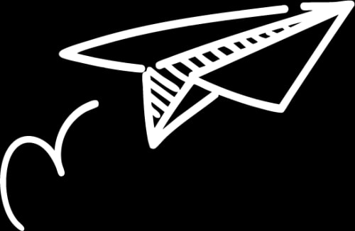 Une illustration d'un avion en papier, en train de voler, vue de côté.