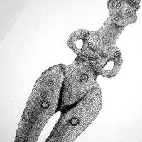 Illustration originale d'après une statue-récipient en forme de femme - 10x15 cm