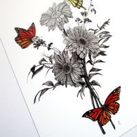 Carte postale Bouquet de fleurs et papillons