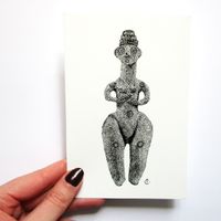 Illustration originale d'après une statue-récipient en forme de femme - 10x15 cm