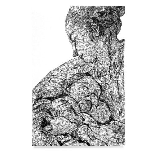 Illustration originale d'après La jeune mère de Henri Boucher - 10x15 cm