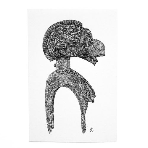 Illustration originale d'après un masque Nimba - 10x15 cm