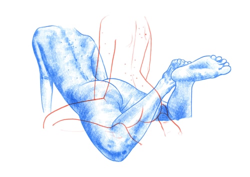 Pêches bleues et silhouette rouge - A4