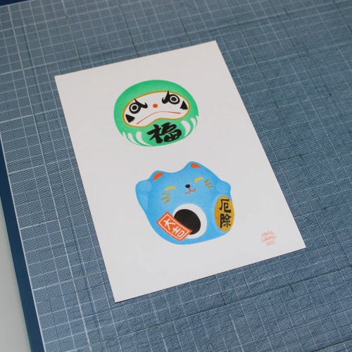 Kokeshi Daruma to Maneki Neko