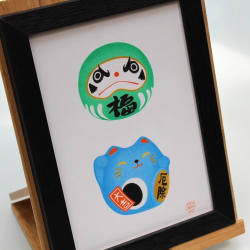 Kokeshi Daruma to Maneki Neko