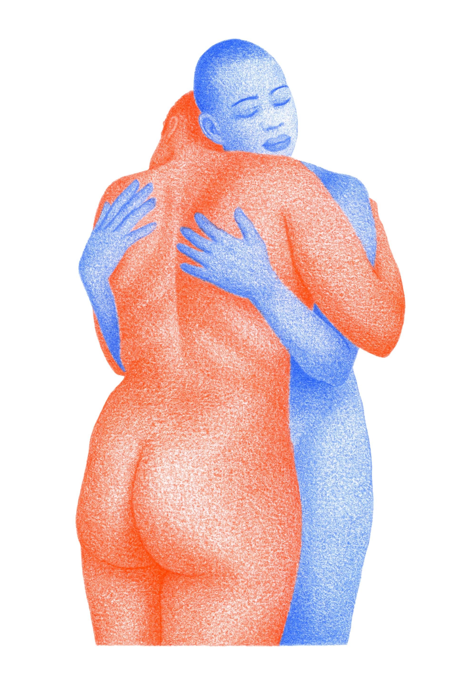 L'étreinte bleue et rouge - reproduction dessin A4