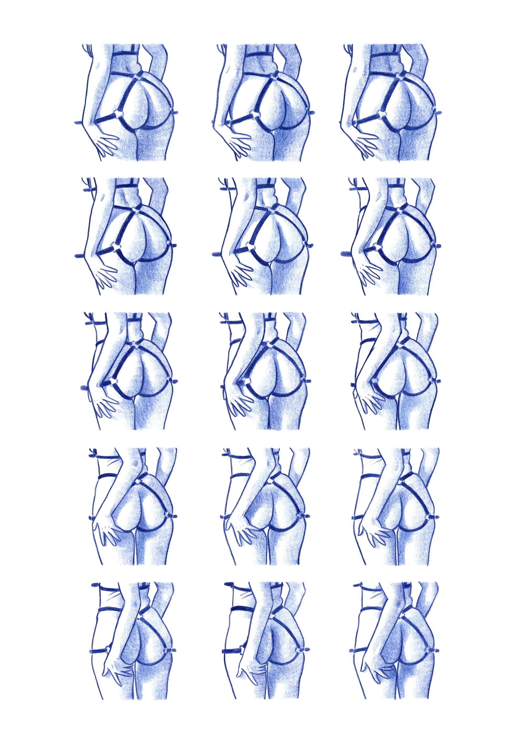 Caresse et harnais bleu - reproduction dessin A3