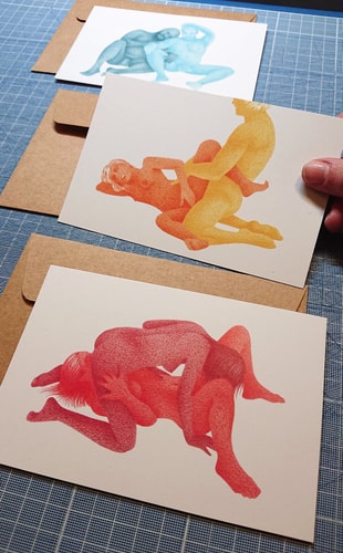 Cartes postales - triptyque duos amoureux