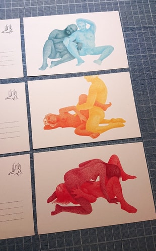 Cartes postales - triptyque duos amoureux