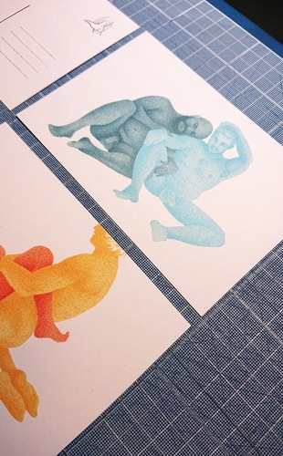 Cartes postales - triptyque duos amoureux