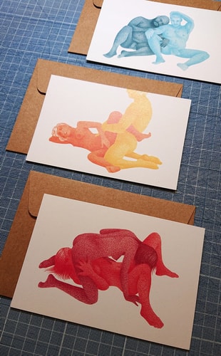 Cartes postales - triptyque duos amoureux