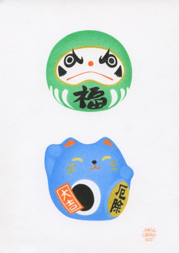 Kokeshi Daruma to Maneki Neko