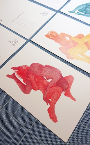 Cartes postales - triptyque duos amoureux