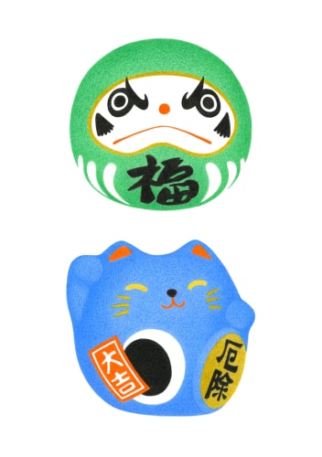 Kokeshi Daruma & Maneki Neko - A5