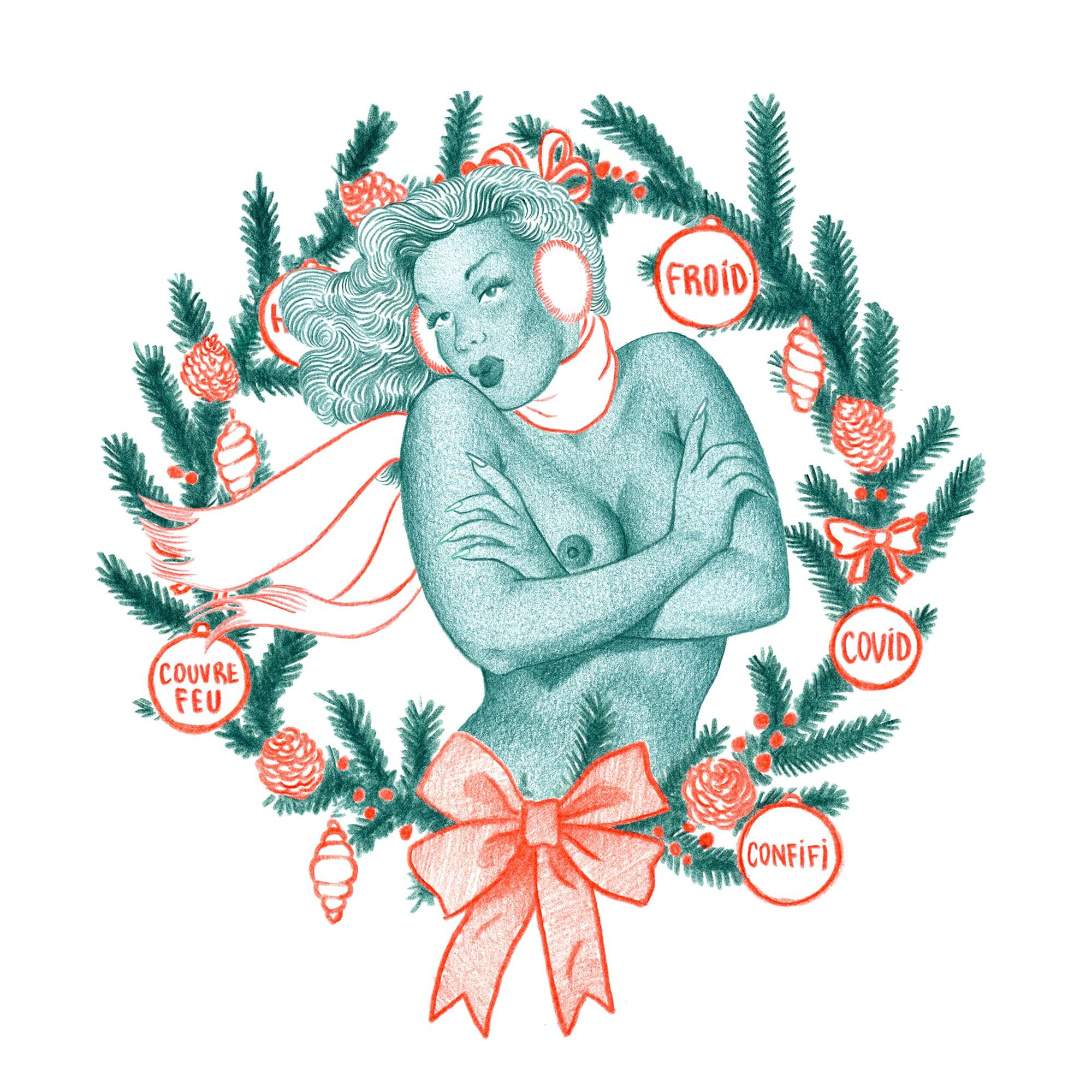 Les boules de Noël - reproduction dessin 30x30cm