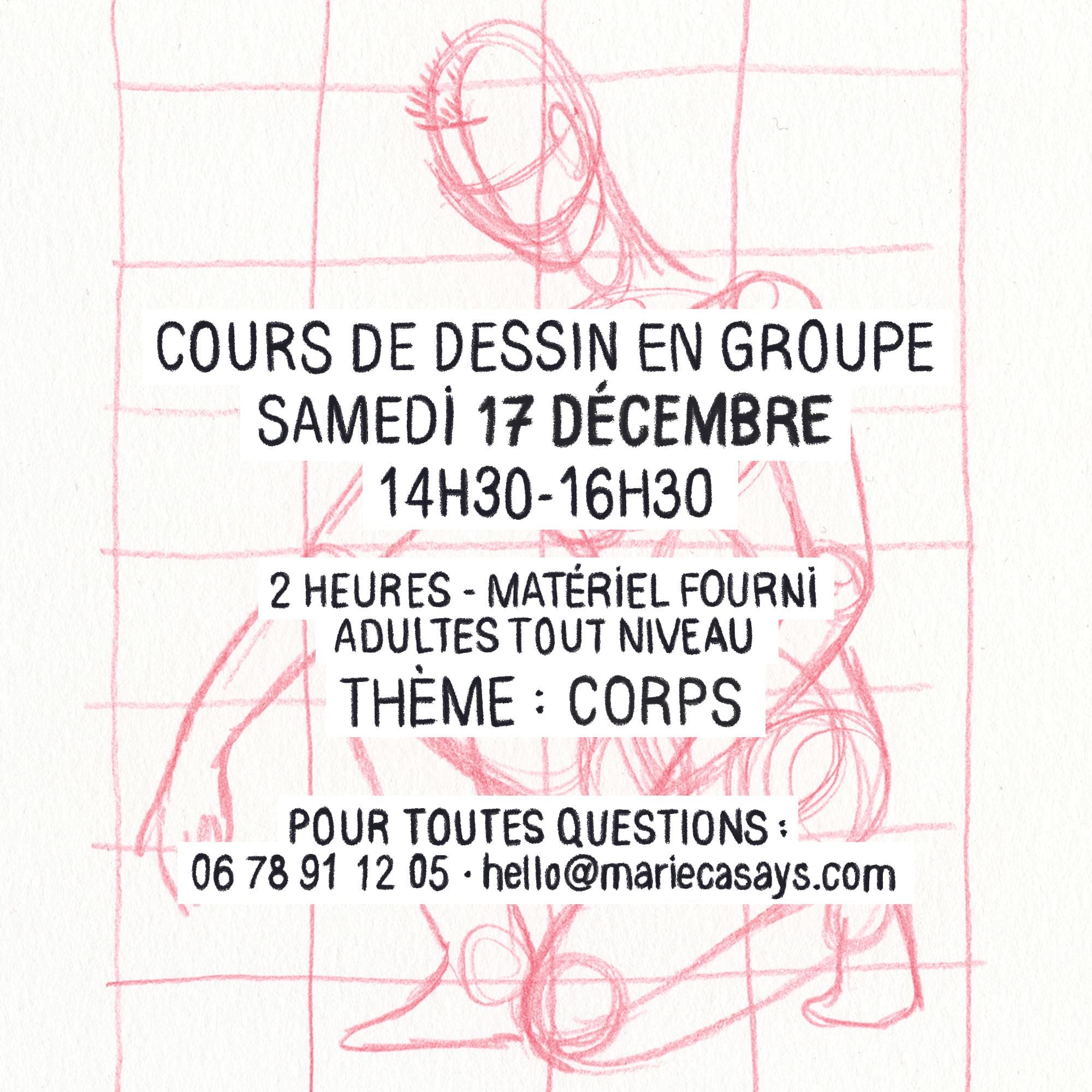 samedi 17 décembre - Cours de dessin LE CORPS - groupe 2h