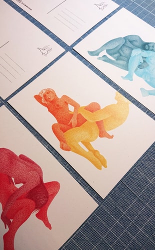 Cartes postales - triptyque duos amoureux