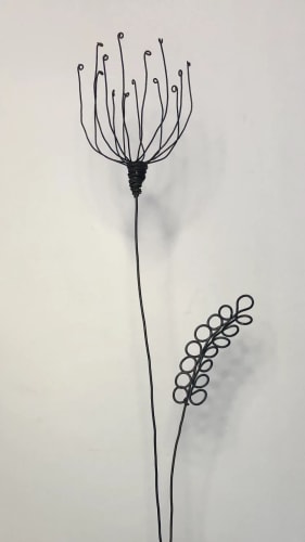 Duo fleur graminée en fil de fer & socle