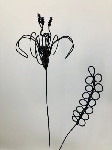 Fleur lys en fil de fer & socle