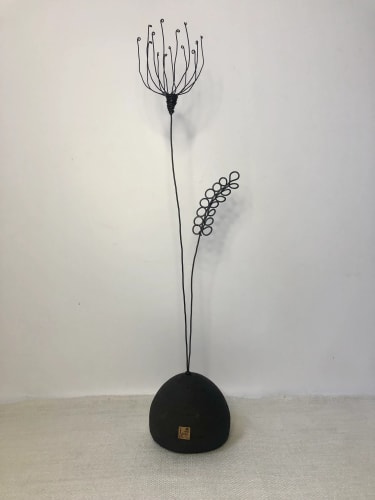 Duo fleur graminée en fil de fer & socle