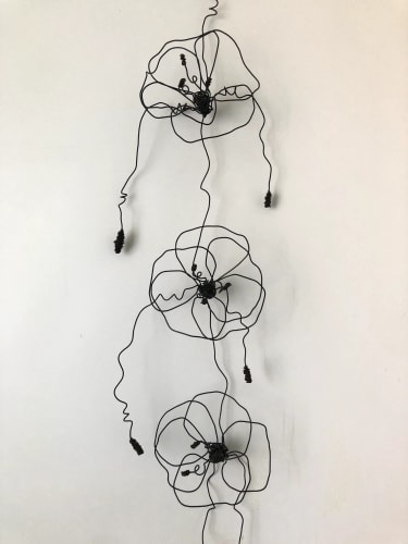 Guirlande de 3 fleurs, coquelicots en fil de fer L