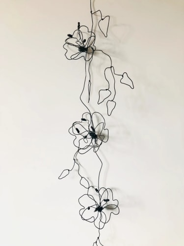 Guirlande de 3 fleurs, clématite en fil de fer